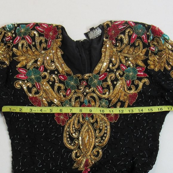 Vintage Star & Style Sequin Holiday Cocktail Trophy Dress Size L 100% Silk - Picture 7 of 9